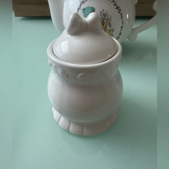 {Enesco Precious Moments} Christmas Happy Holly Days Stoneware Teapot Set 1994 - Picture 7 of 15